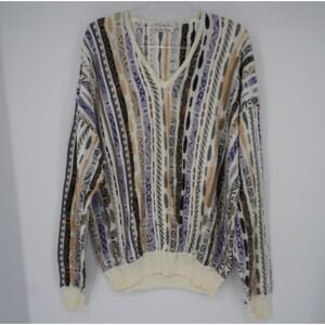 St Croix Knits Countess Mara Vintage 3D Texture VNeck Sweater Mens XL Cotton USA